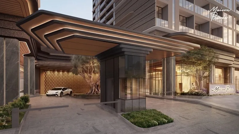 Phối cảnh sảnh đón và khu vực garage siêu xe tại Maison Privée