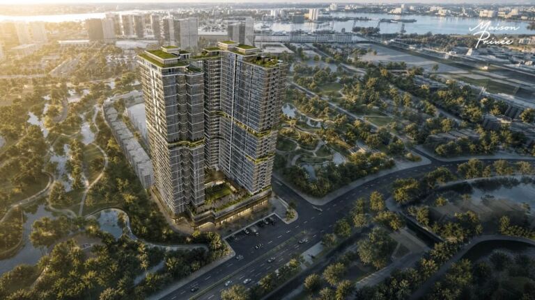Phối cảnh tổng thể 2 tòa tháp Maison Privée Ciputra nhìn từ trên cao