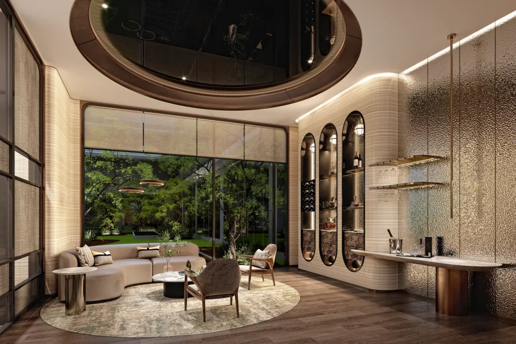 Không gian phòng khách riêng tư với thiết kế nội thất tại Maison Privée