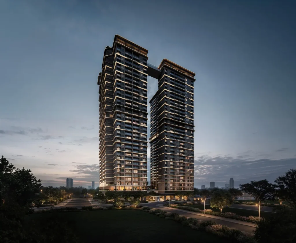 Phối cảnh tổng thể dự án Maison Privée với cảnh quan sân vườn và lối vào